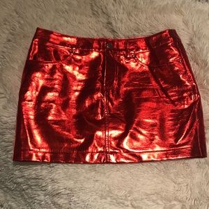 Red Metallic Polyester Mini Skirt